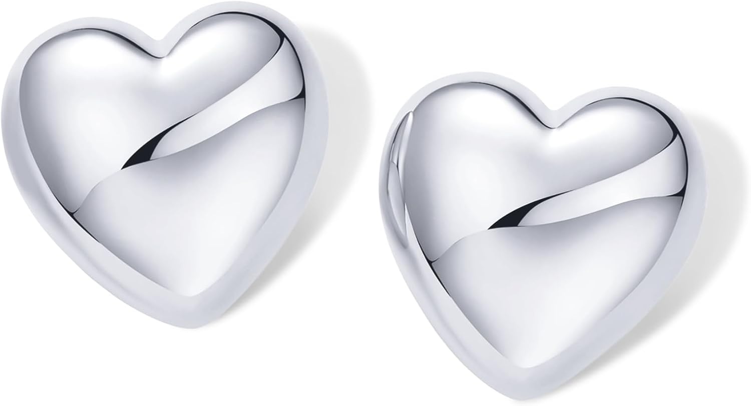 image:imagePAVOI 14K Gold Plated 925 Sterling Silver Posts Chunky Heart Statement Earrings for Women Love Friendship Puffy Heart Teardrop Dangle amp Stud Earrings Valentines Day Trendy JewelryWhite Gold