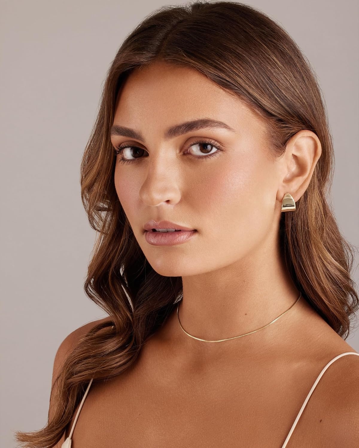 image:imagePAVOI 14K Gold Plated 925 Sterling Silver Posts Chunky Hoop Earrings Statement Huggie Hoops for Women Lightweight Gold Dome EarringsWhite Gold