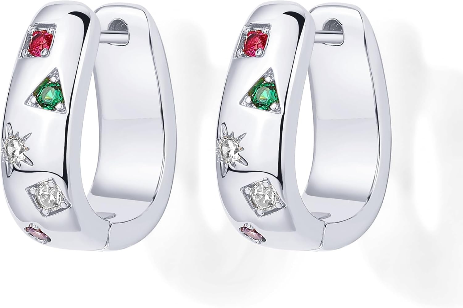 image:imagePAVOI 14K Gold Plated 925 Sterling Silver Posts Chunky Huggie Earrings for Women MultiColored Cubic Zirconia Statement Hoop EarringsWhite Gold