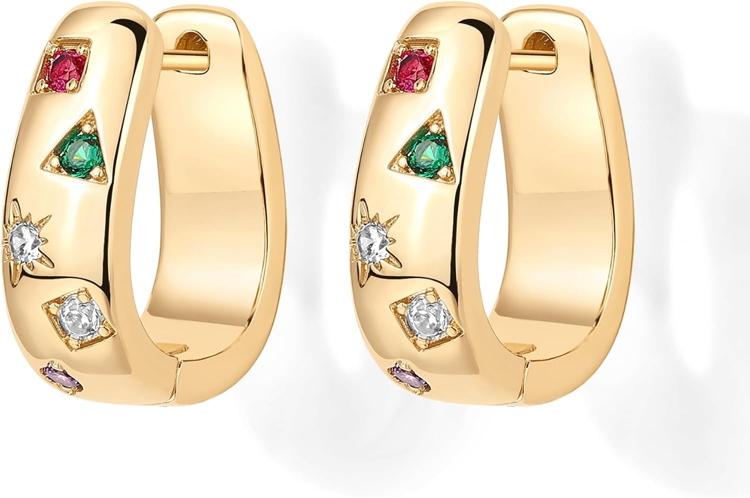image:imagePAVOI 14K Gold Plated 925 Sterling Silver Posts Chunky Huggie Earrings for Women MultiColored Cubic Zirconia Statement Hoop EarringsYellow Gold