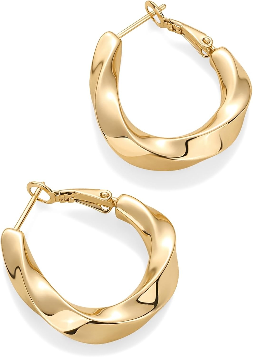 image:imagePAVOI 14K Gold Plated 925 Sterling Silver Posts Chunky Wavy Hoop Earrings for Women Lightweight Statement Twisted Endless Wave Hoops EarringsYellow Gold