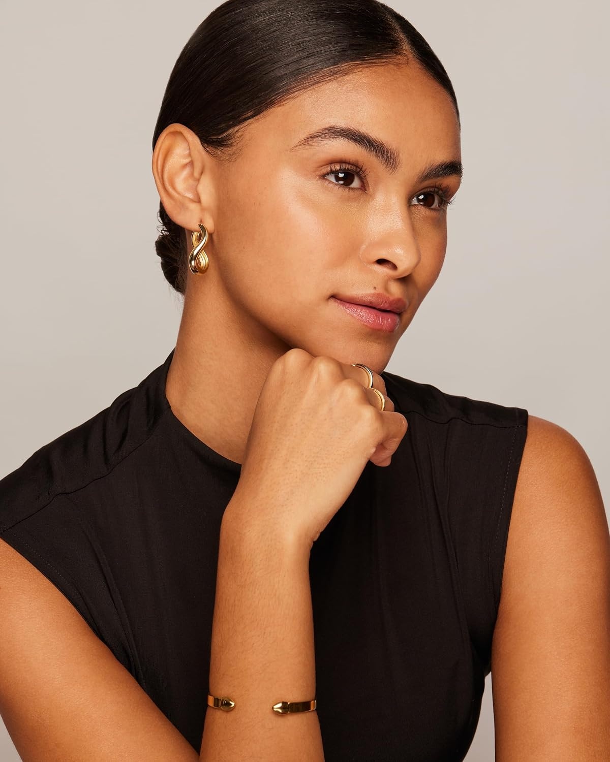 image:imagePAVOI 14K Gold Plated 925 Sterling Silver Posts Chunky Wavy Hoop Earrings for Women Lightweight Statement Twisted Endless Wave Hoops EarringsYellow Gold