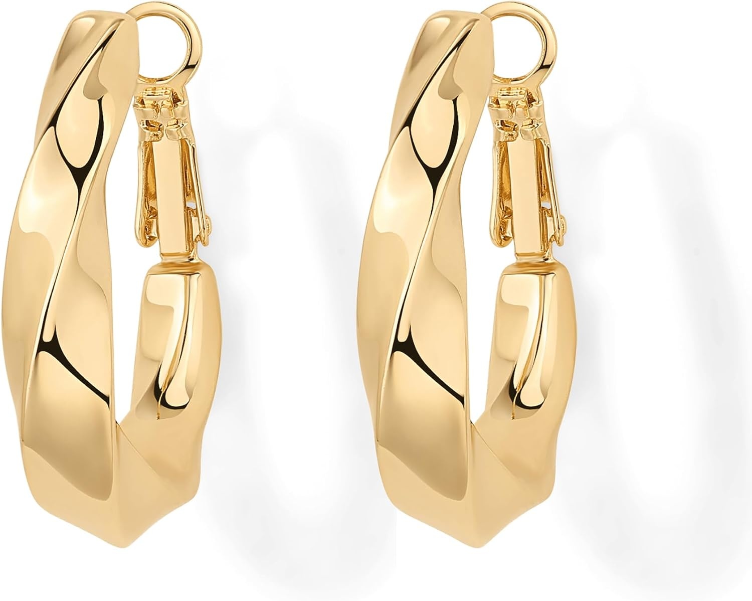 image:imagePAVOI 14K Gold Plated 925 Sterling Silver Posts Chunky Wavy Hoop Earrings for Women Lightweight Statement Twisted Endless Wave Hoops EarringsYellow Gold