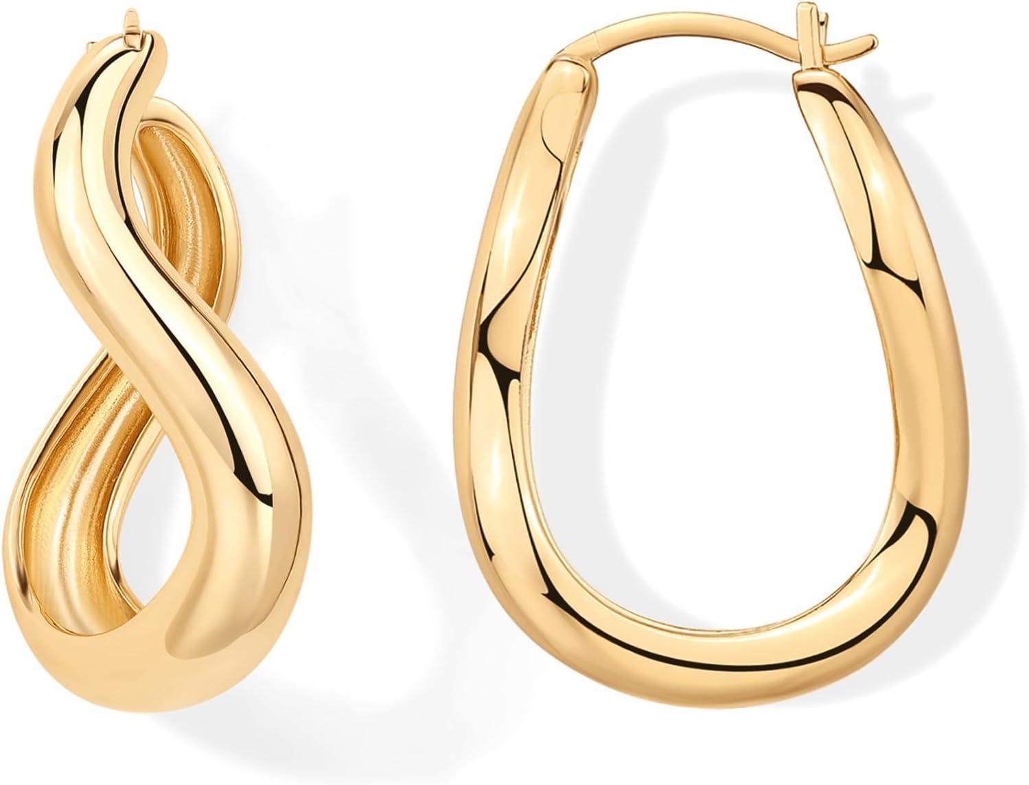 image:imagePAVOI 14K Gold Plated 925 Sterling Silver Posts Chunky Wavy Hoop Earrings for Women Lightweight Statement Twisted Endless Wave Hoops EarringsYellow Gold
