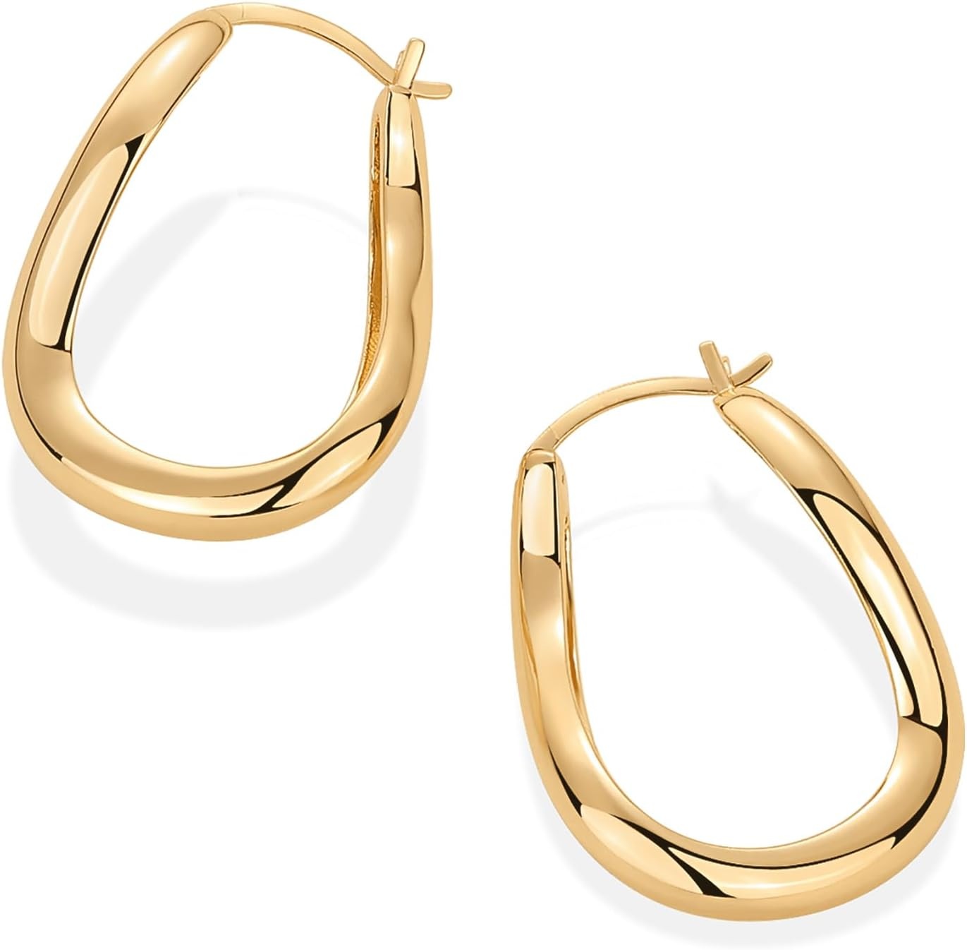 image:imagePAVOI 14K Gold Plated 925 Sterling Silver Posts Chunky Wavy Hoop Earrings for Women Lightweight Statement Twisted Endless Wave Hoops EarringsYellow Gold