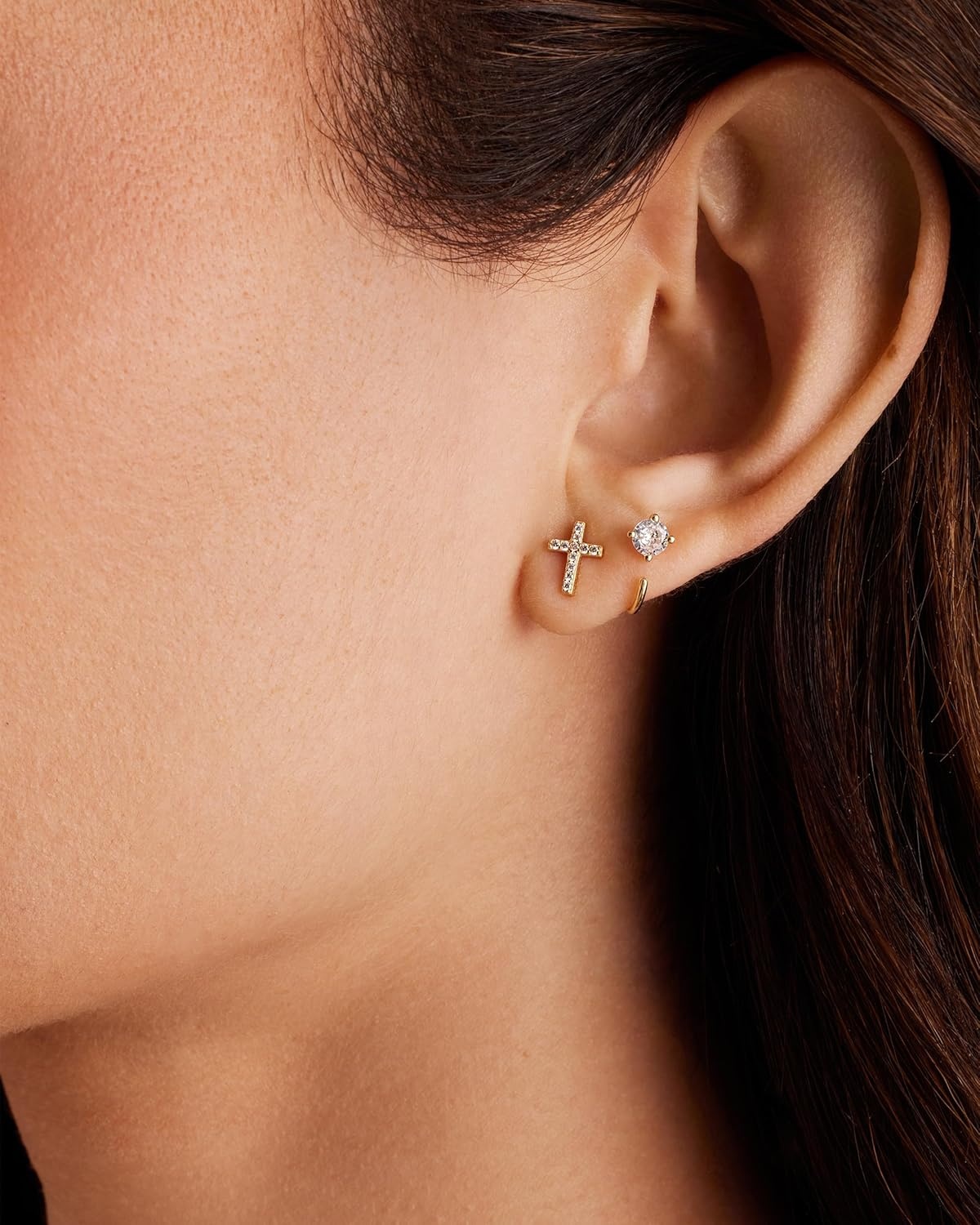 image:imagePAVOI 14K Gold Plated 925 Sterling Silver Posts Cross Earrings for Women Small Religious Faith Cubic Zirconia Cross Studs Huggies EarringsRose Gold