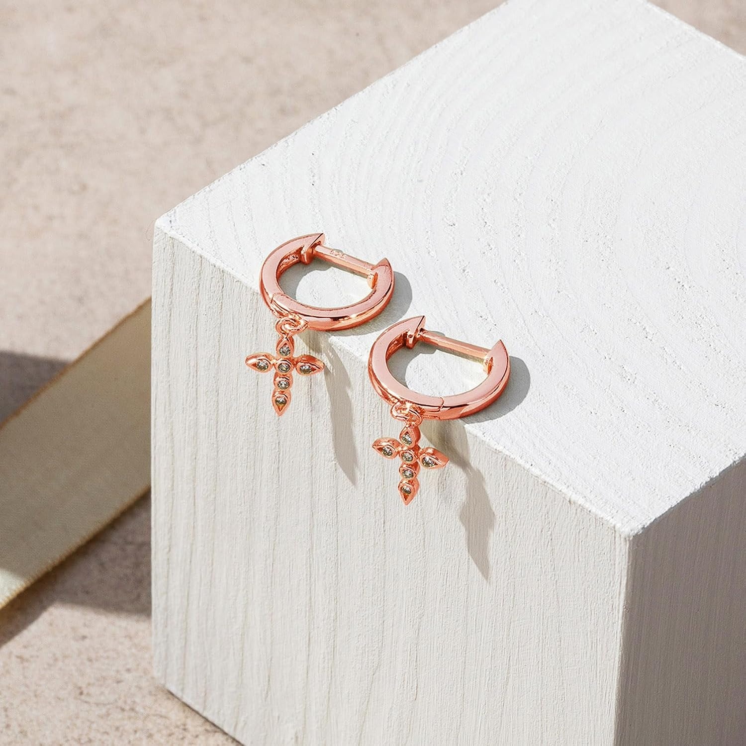 image:imagePAVOI 14K Gold Plated 925 Sterling Silver Posts Cross Earrings for Women Small Religious Faith Cubic Zirconia Cross Studs Huggies EarringsRose Gold