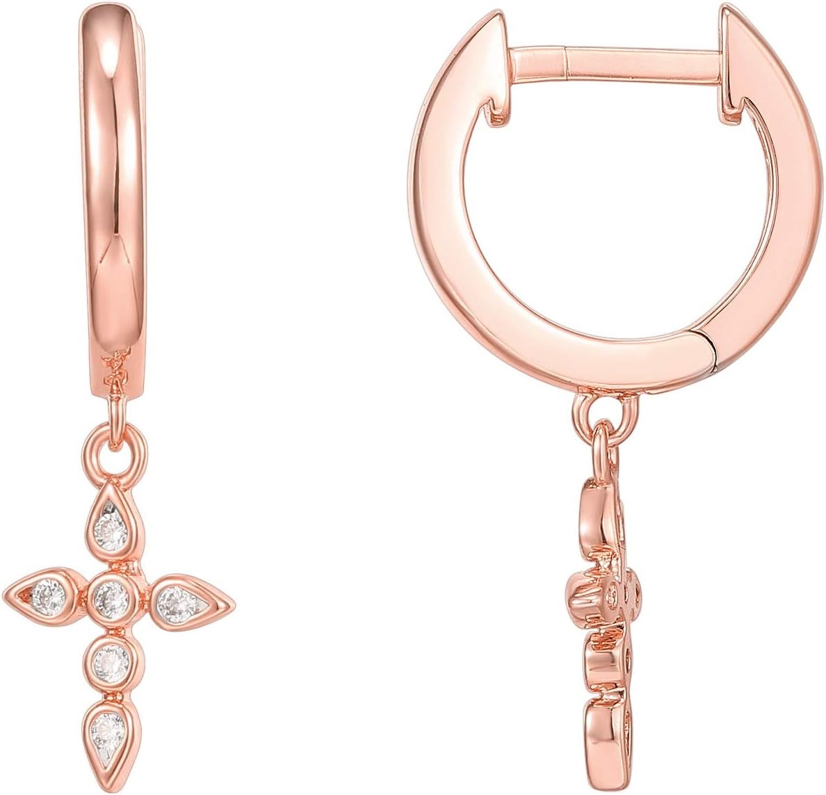 image:imagePAVOI 14K Gold Plated 925 Sterling Silver Posts Cross Earrings for Women Small Religious Faith Cubic Zirconia Cross Studs Huggies EarringsRose Gold