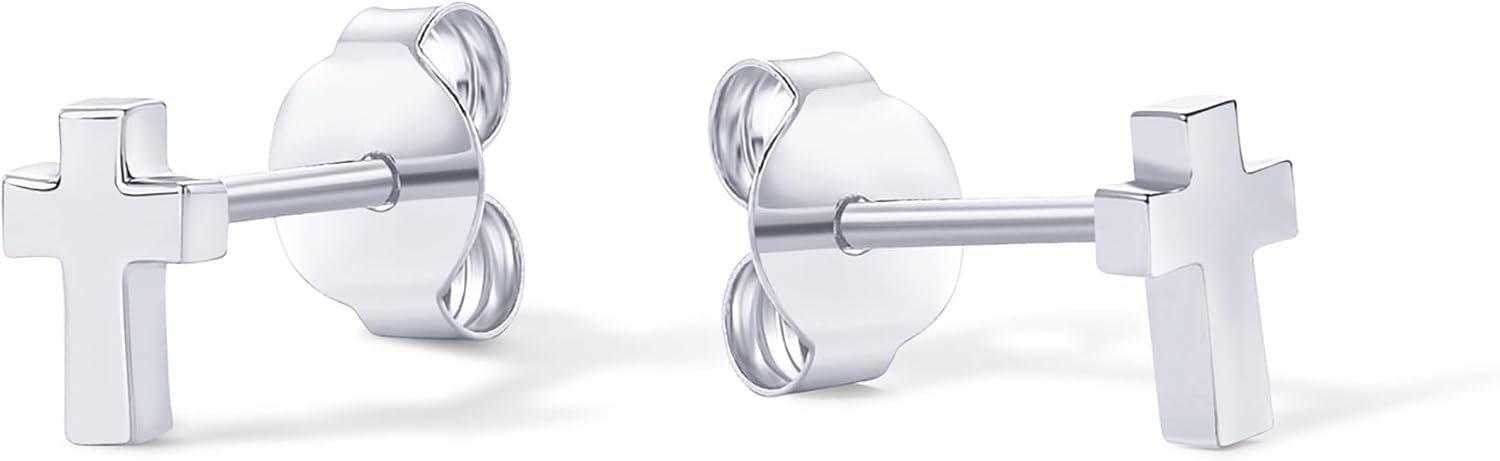 image:imagePAVOI 14K Gold Plated 925 Sterling Silver Posts Cross Earrings for Women Small Religious Faith Cubic Zirconia Cross Studs Huggies EarringsWhite Gold