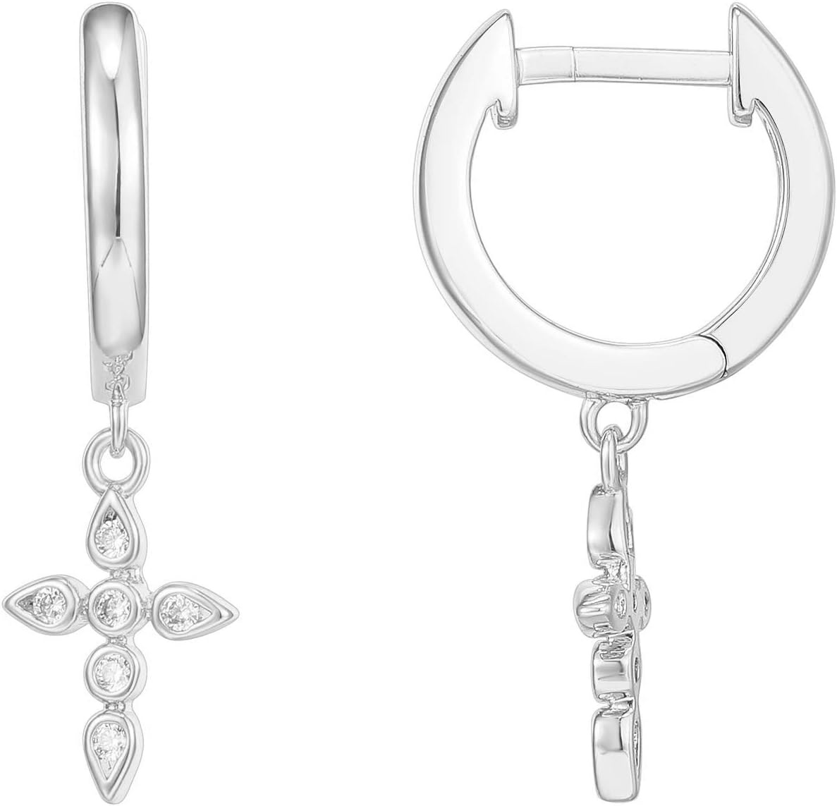 image:imagePAVOI 14K Gold Plated 925 Sterling Silver Posts Cross Earrings for Women Small Religious Faith Cubic Zirconia Cross Studs Huggies EarringsWhite Gold