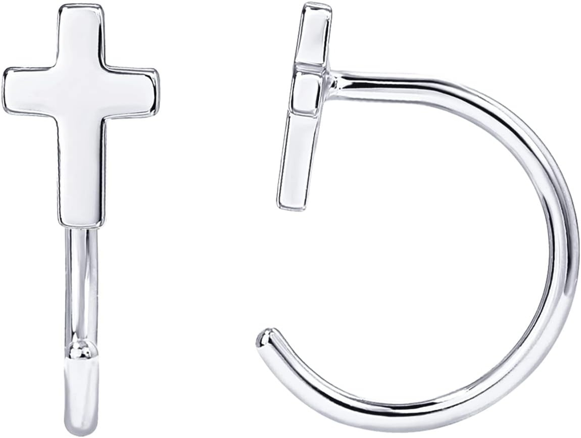 image:imagePAVOI 14K Gold Plated 925 Sterling Silver Posts Cross Earrings for Women Small Religious Faith Cubic Zirconia Cross Studs Huggies EarringsWhite Gold