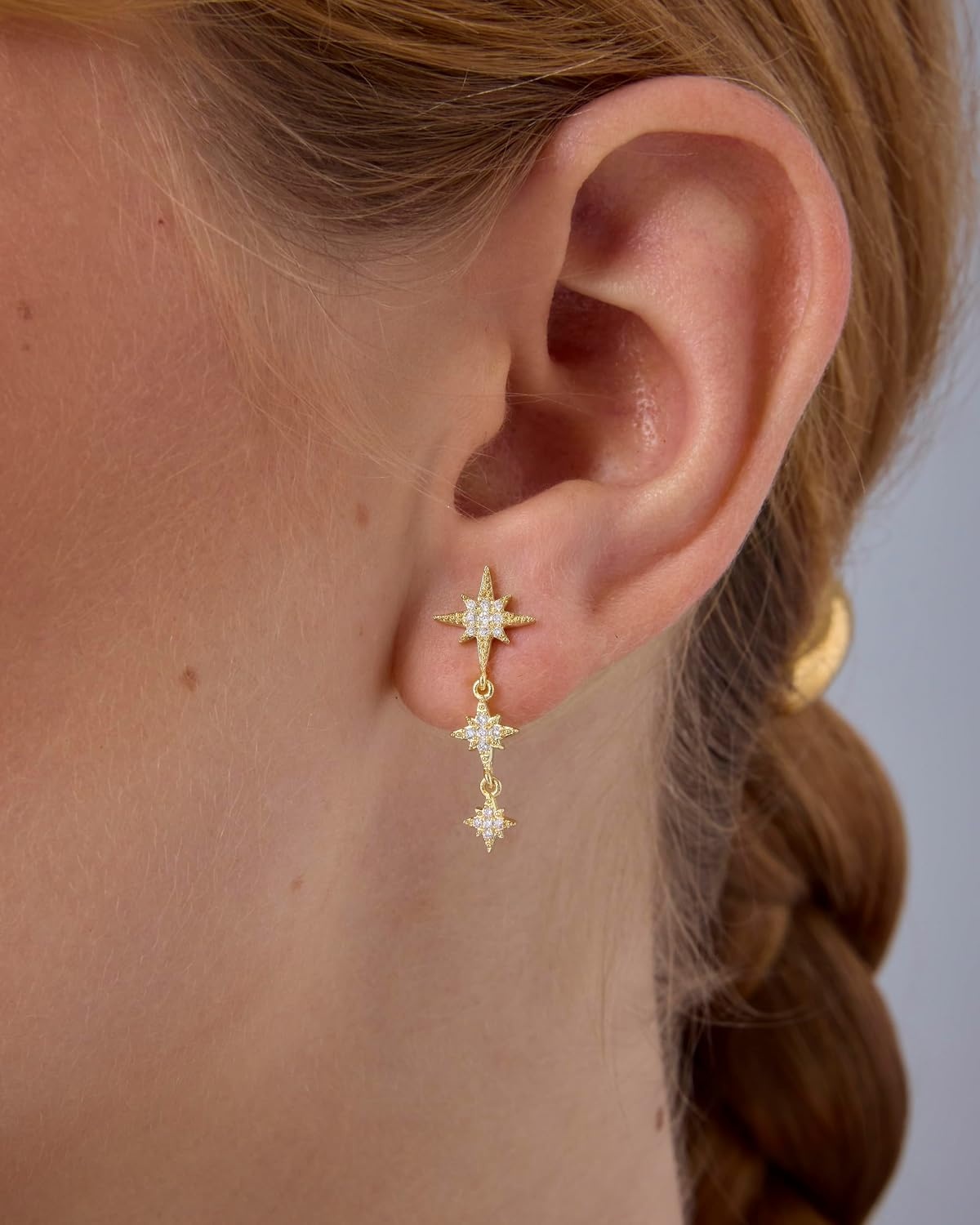 image:imagePAVOI 14K Gold Plated 925 Sterling Silver Posts Cubic Zirconia North Star Drop Dangle Earrings for Women Celestial Gold Statement EarringsYellow Gold