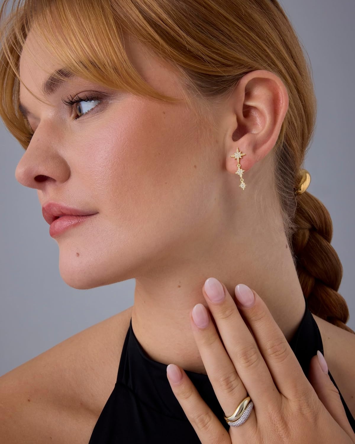 image:imagePAVOI 14K Gold Plated 925 Sterling Silver Posts Cubic Zirconia North Star Drop Dangle Earrings for Women Celestial Gold Statement EarringsYellow Gold