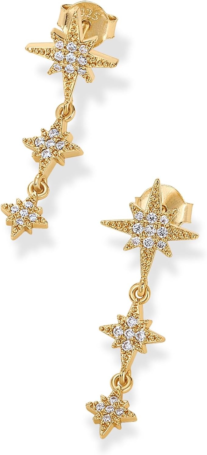 image:imagePAVOI 14K Gold Plated 925 Sterling Silver Posts Cubic Zirconia North Star Drop Dangle Earrings for Women Celestial Gold Statement EarringsYellow Gold