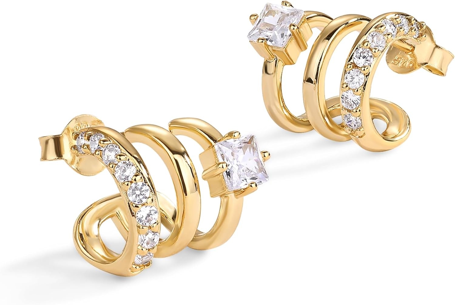 image:imagePAVOI 14K Gold Plated 925 Sterling Silver Posts Cubic Zirconia Segment Triple Hoop Earrings for Women Statement Triple Hoop Stud EarringsYellow Gold