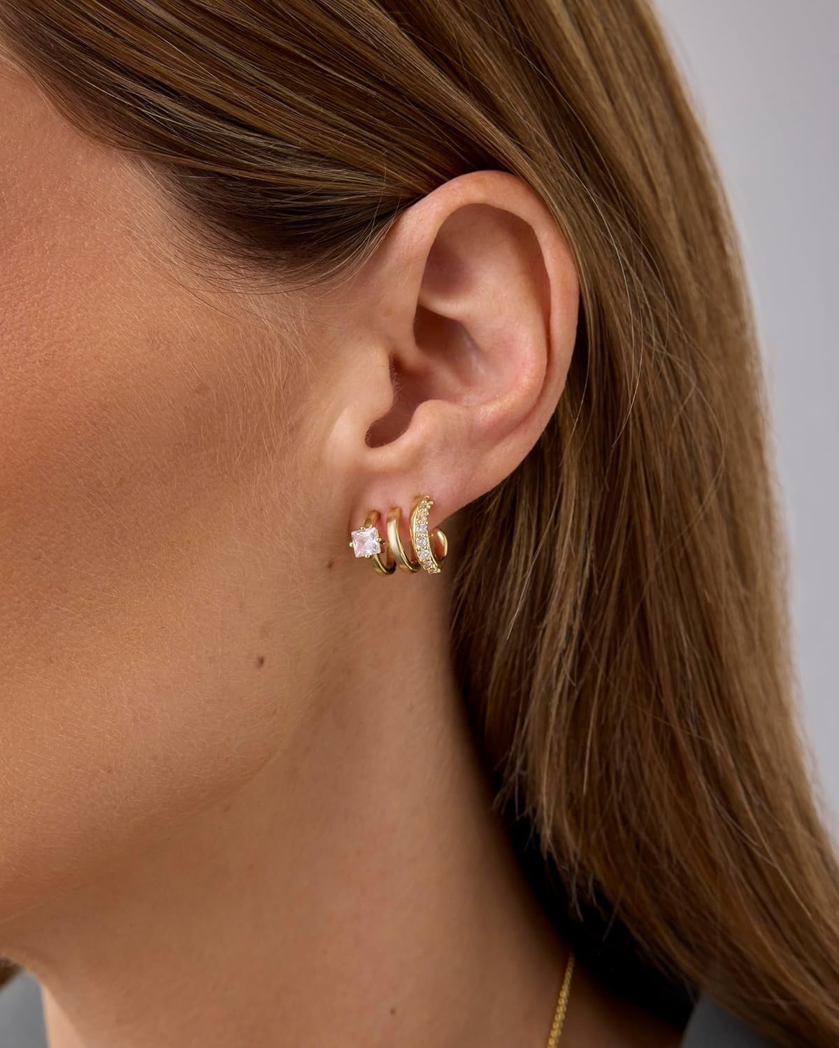 image:imagePAVOI 14K Gold Plated 925 Sterling Silver Posts Cubic Zirconia Segment Triple Hoop Earrings for Women Statement Triple Hoop Stud EarringsYellow Gold