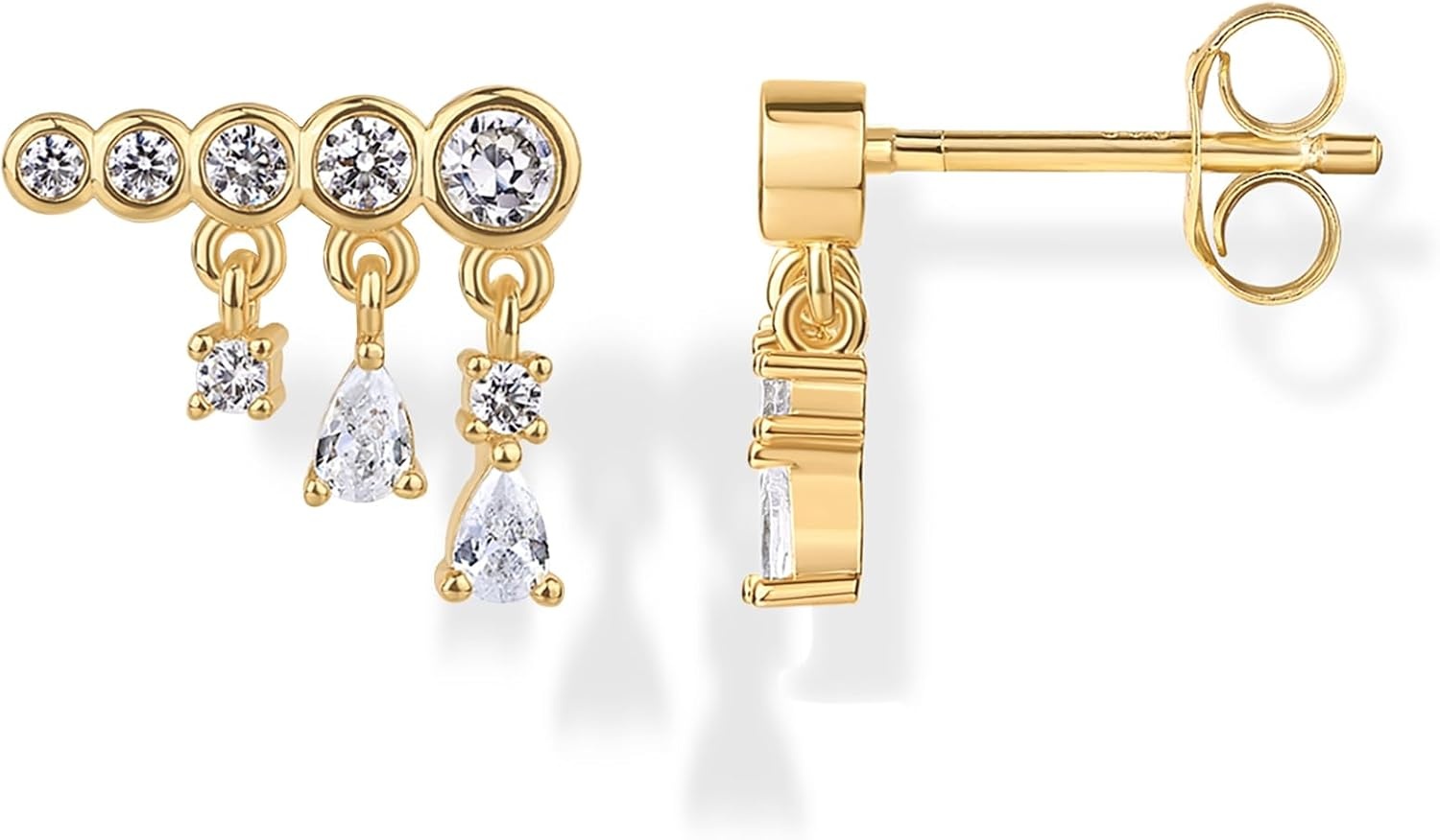 image:imagePAVOI 14K Gold Plated 925 Sterling Silver Posts Drop Dangle Cubic Zirconia Stud Earrings for Women Gold Statement Gradient Crawler Studs EarringBezel