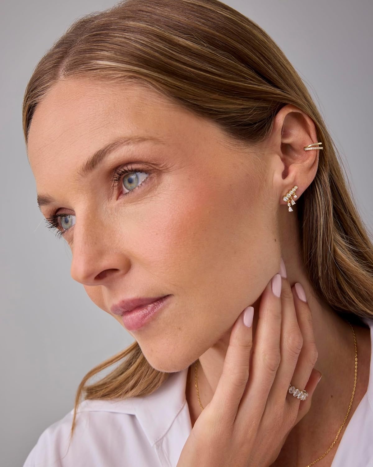 image:imagePAVOI 14K Gold Plated 925 Sterling Silver Posts Drop Dangle Cubic Zirconia Stud Earrings for Women Gold Statement Gradient Crawler Studs EarringBezel