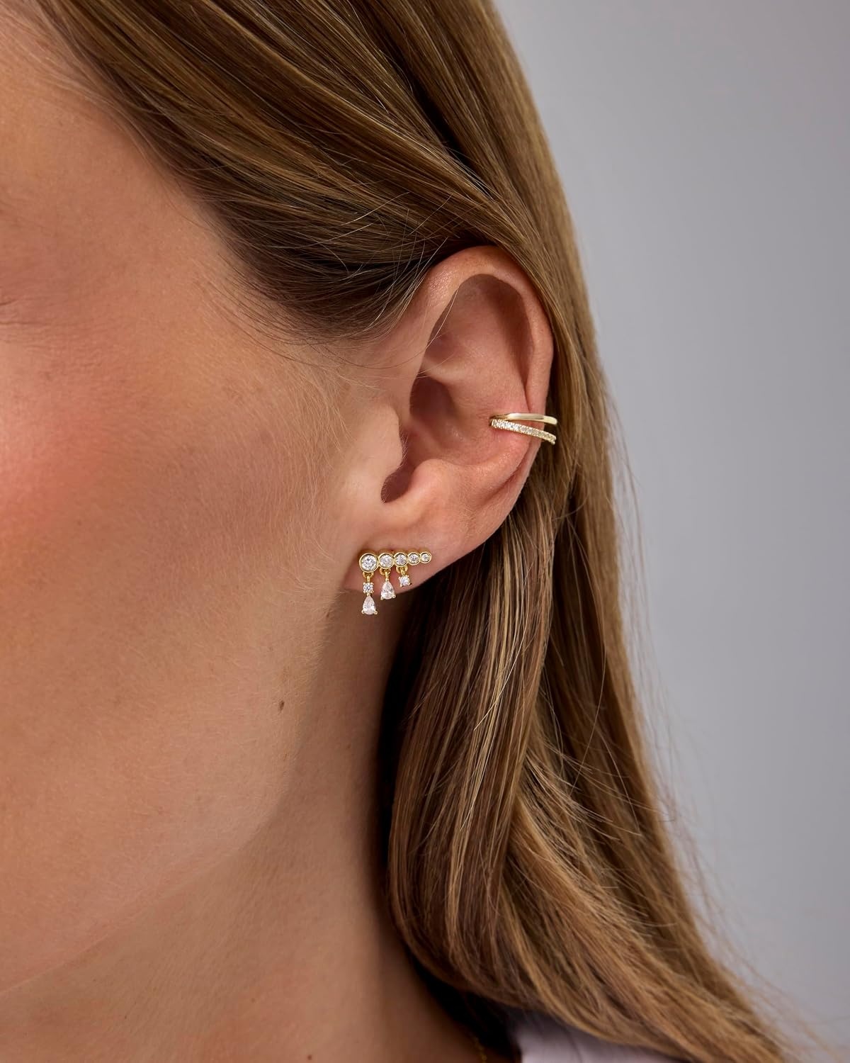 image:imagePAVOI 14K Gold Plated 925 Sterling Silver Posts Drop Dangle Cubic Zirconia Stud Earrings for Women Gold Statement Gradient Crawler Studs EarringBezel