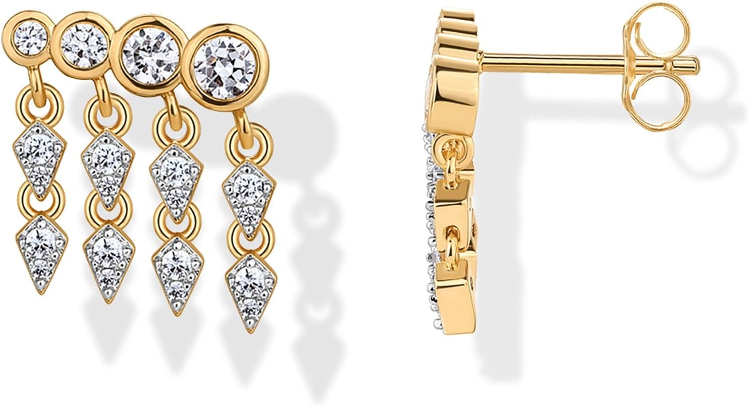 image:imagePAVOI 14K Gold Plated 925 Sterling Silver Posts Drop Dangle Cubic Zirconia Stud Earrings for Women Gold Statement Gradient Crawler Studs EarringCascade
