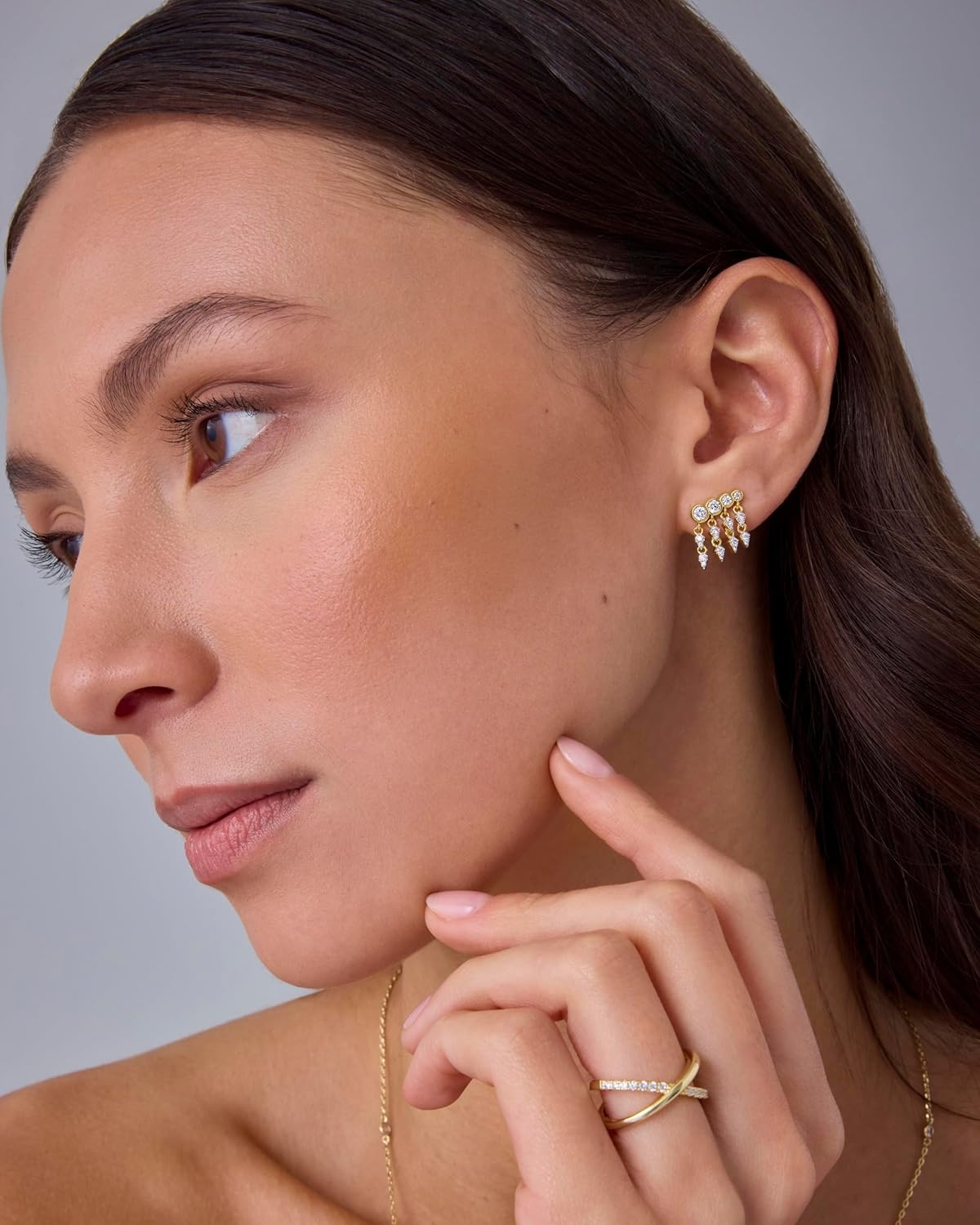 image:imagePAVOI 14K Gold Plated 925 Sterling Silver Posts Drop Dangle Cubic Zirconia Stud Earrings for Women Gold Statement Gradient Crawler Studs EarringCascade