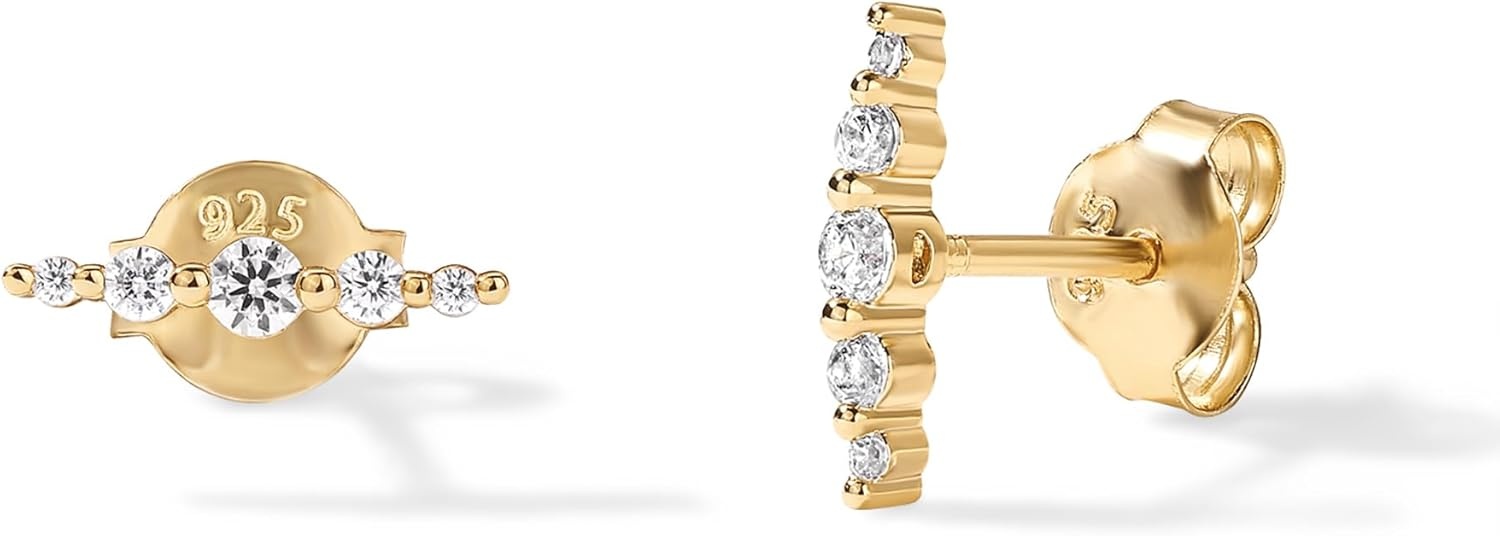 image:imagePAVOI 14K Gold Plated 925 Sterling Silver Posts Drop Dangle Cubic Zirconia Stud Earrings for Women Gold Statement Gradient Crawler Studs EarringMini Climber