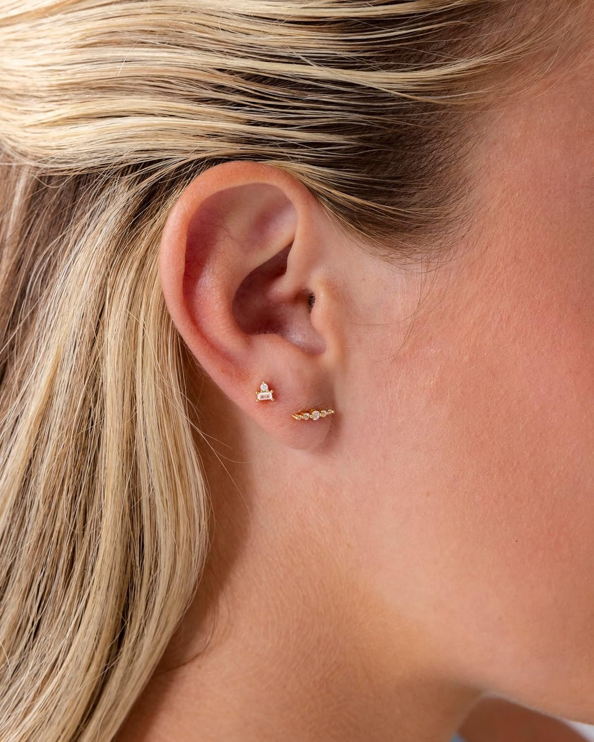 image:imagePAVOI 14K Gold Plated 925 Sterling Silver Posts Drop Dangle Cubic Zirconia Stud Earrings for Women Gold Statement Gradient Crawler Studs EarringMini Climber
