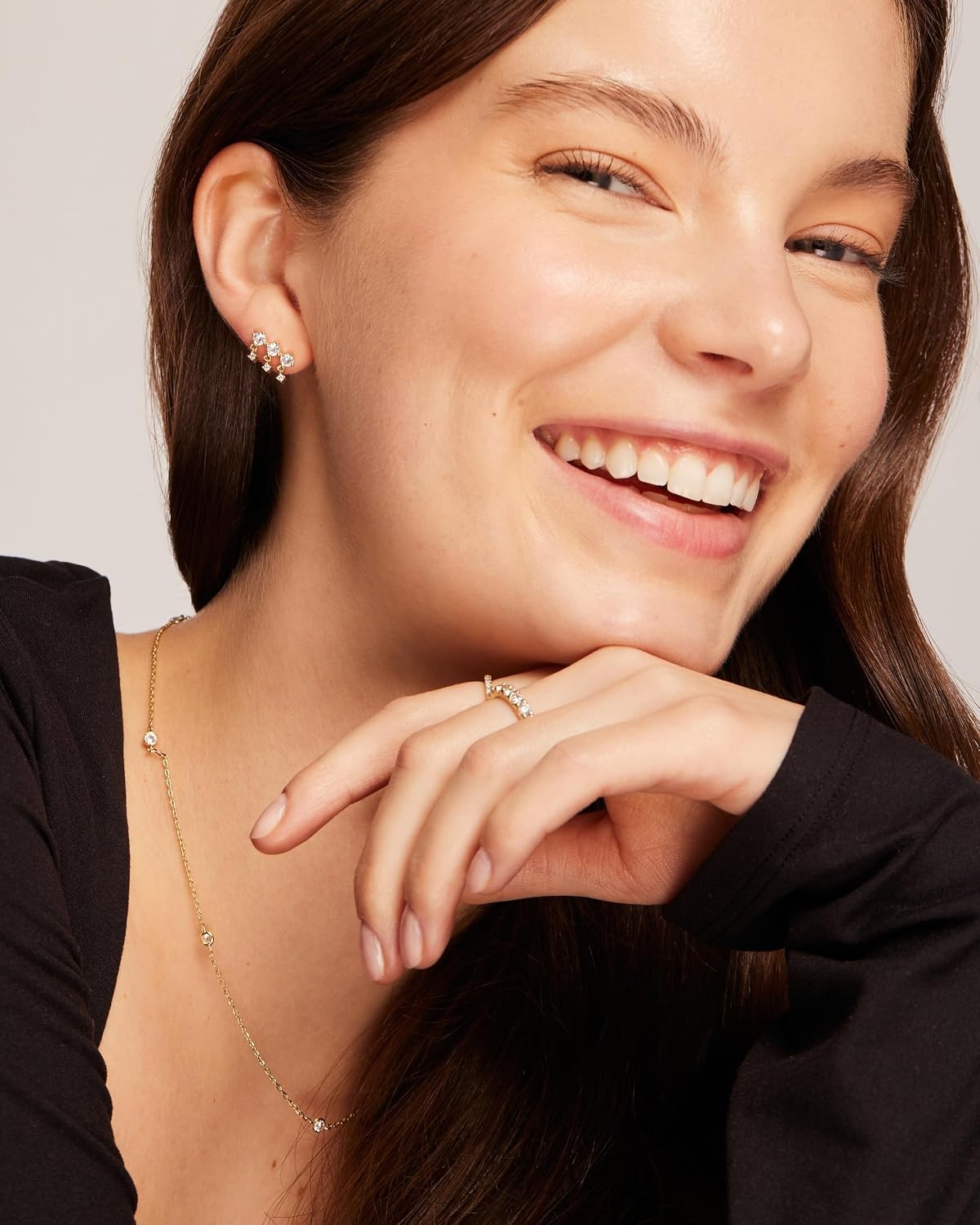 image:imagePAVOI 14K Gold Plated 925 Sterling Silver Posts Drop Dangle Cubic Zirconia Stud Earrings for Women Gold Statement Gradient Crawler Studs EarringUniform
