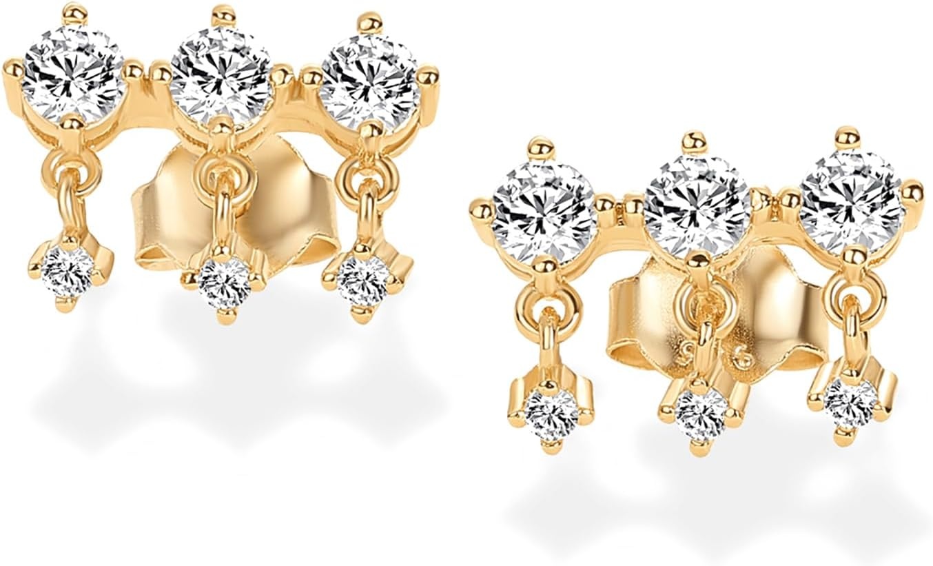 image:imagePAVOI 14K Gold Plated 925 Sterling Silver Posts Drop Dangle Cubic Zirconia Stud Earrings for Women Gold Statement Gradient Crawler Studs EarringUniform