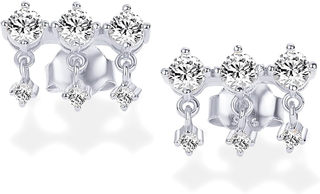 image:imagePAVOI 14K Gold Plated 925 Sterling Silver Posts Drop Dangle Cubic Zirconia Stud Earrings for Women Gold Statement Gradient Crawler Studs EarringUniform