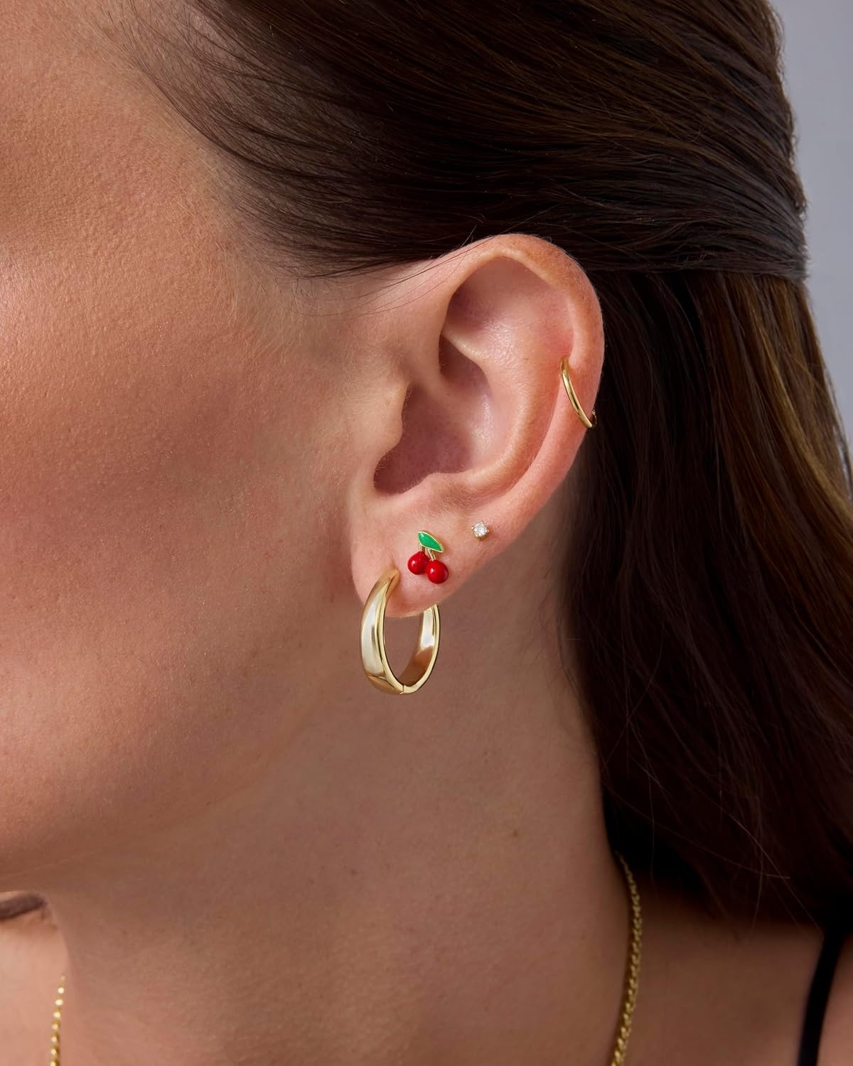 image:imagePAVOI 14K Gold Plated 925 Sterling Silver Posts Enamel Flatback Stud Earrings for Women Colored Chili Pepper Strawberry Cherry Emoji Screwback Earrings Dainty Helix Cartilage Piercing JewelryCherry