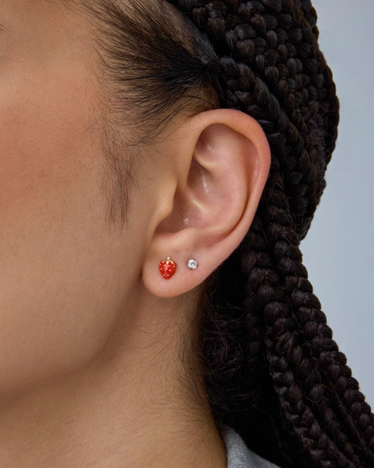 image:imagePAVOI 14K Gold Plated 925 Sterling Silver Posts Enamel Flatback Stud Earrings for Women Colored Chili Pepper Strawberry Cherry Emoji Screwback Earrings Dainty Helix Cartilage Piercing JewelryStrawberry