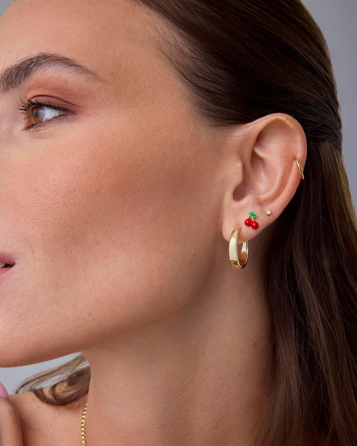 image:imagePAVOI 14K Gold Plated 925 Sterling Silver Posts Enamel Flatback Stud Earrings for Women Colored Chili Pepper Strawberry Cherry Emoji Screwback Earrings Dainty Helix Cartilage Piercing JewelryCherry
