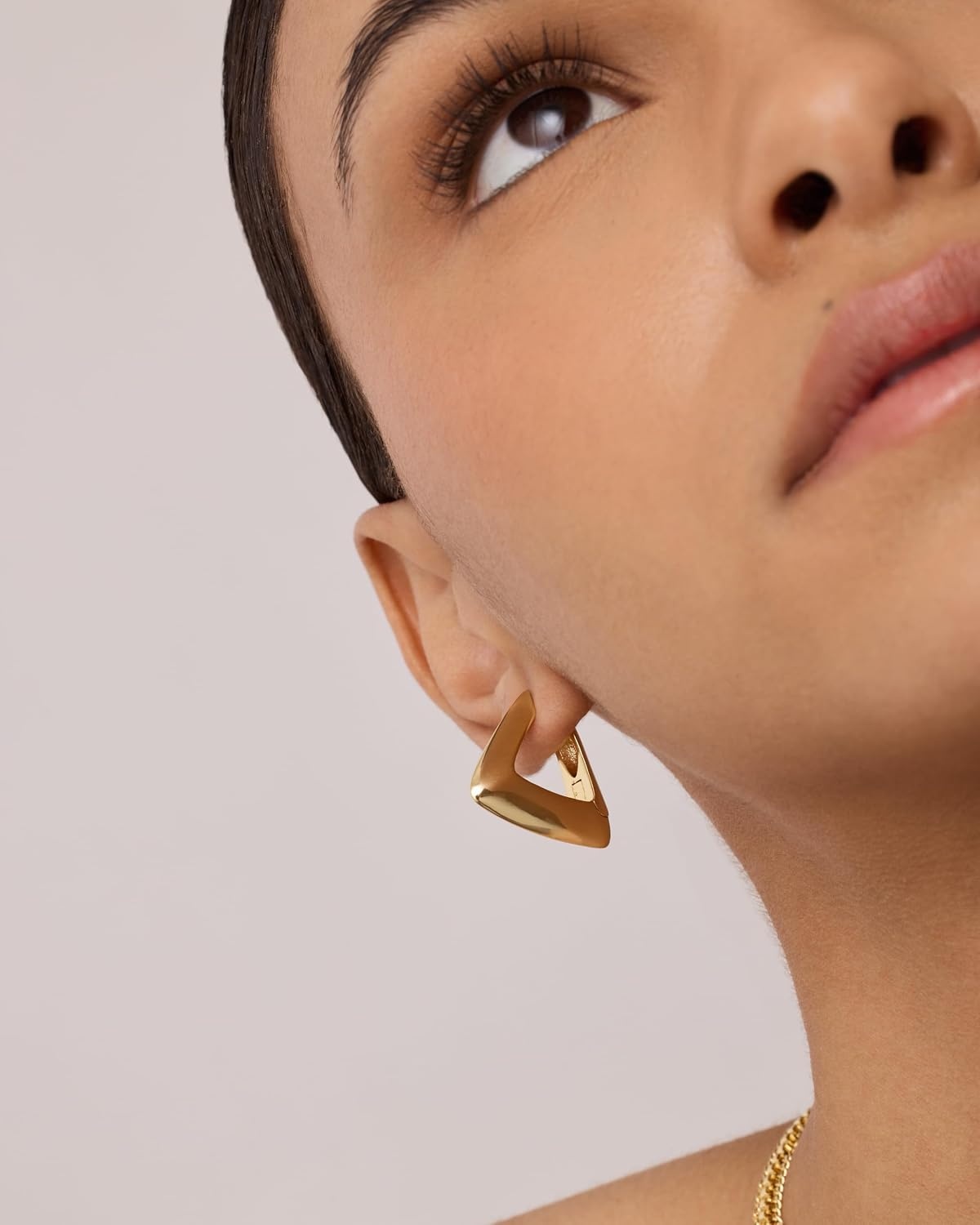 image:imagePAVOI 14K Gold Plated 925 Sterling Silver Posts Geometric Hoop Earrings for Women Trendy Geo Long Oval UShaped Link Triangle Huggie Hoops EarringTriangle