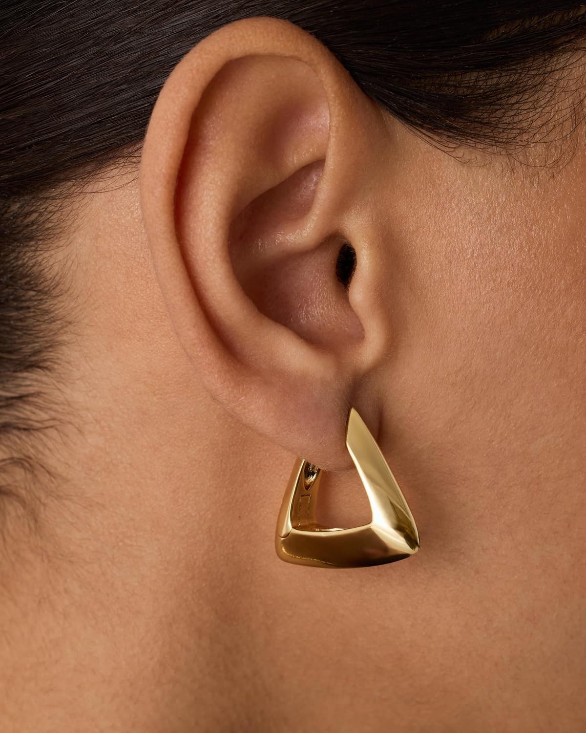 image:imagePAVOI 14K Gold Plated 925 Sterling Silver Posts Geometric Hoop Earrings for Women Trendy Geo Long Oval UShaped Link Triangle Huggie Hoops EarringTriangle