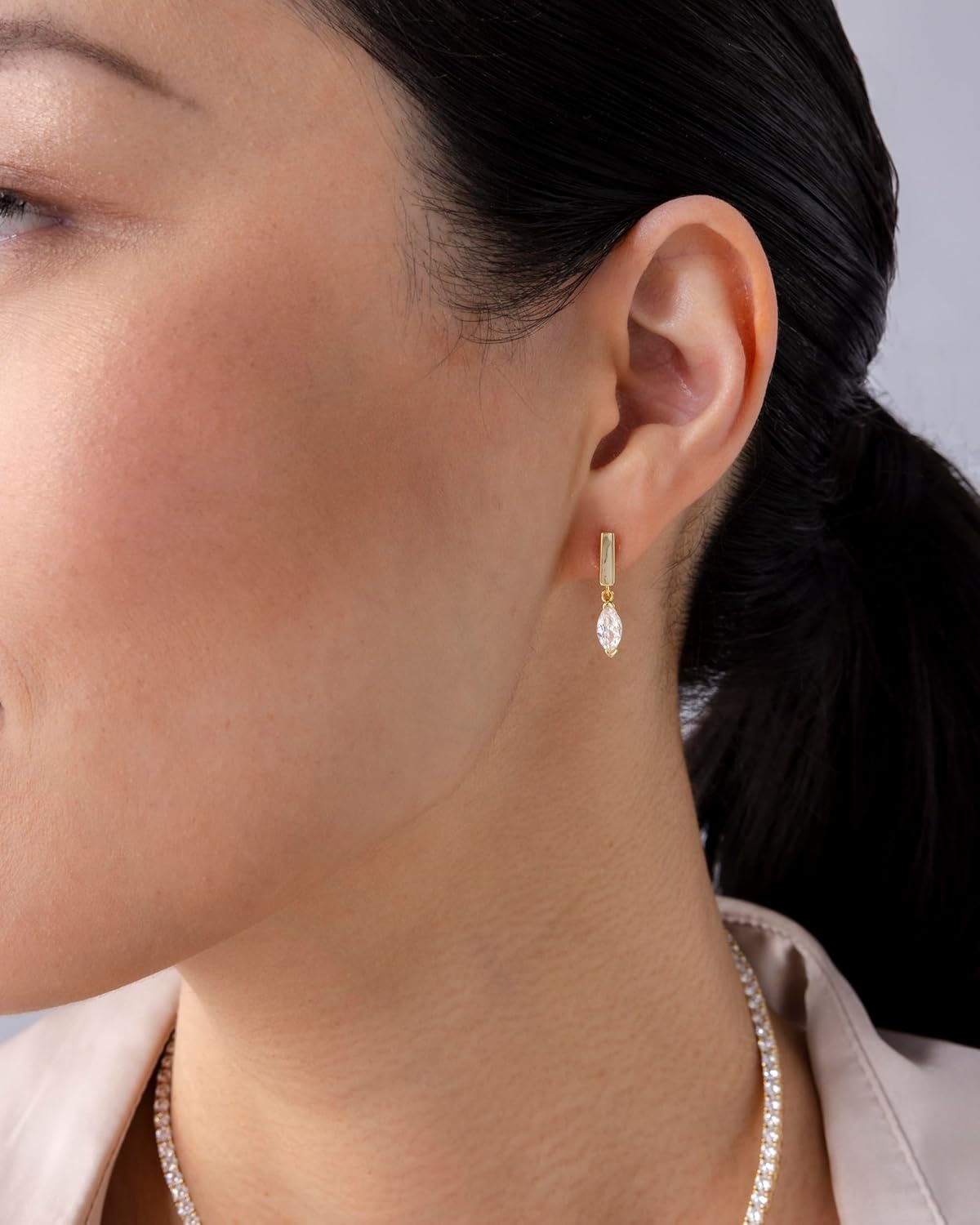 image:imagePAVOI 14K Gold Plated 925 Sterling Silver Posts Mini Bar Drop Dangle Flatback Earrings for Women Dainty Helix Cartilage Piercing Jewelry Baguette Bezel Marquise Pearl Cubic Zirconia Screwback Stud EarringsMarquise