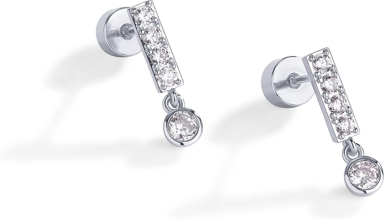 image:imagePAVOI 14K Gold Plated 925 Sterling Silver Posts Mini Bar Drop Dangle Flatback Earrings for Women Dainty Helix Cartilage Piercing Jewelry Baguette Bezel Marquise Pearl Cubic Zirconia Screwback Stud EarringsBezel