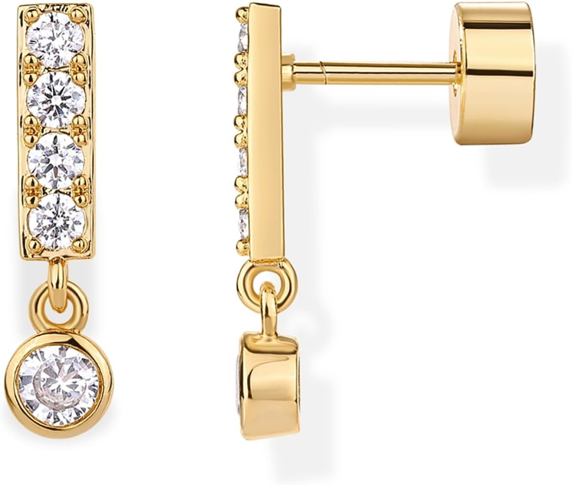 image:imagePAVOI 14K Gold Plated 925 Sterling Silver Posts Mini Bar Drop Dangle Flatback Earrings for Women Dainty Helix Cartilage Piercing Jewelry Baguette Bezel Marquise Pearl Cubic Zirconia Screwback Stud EarringsBezel