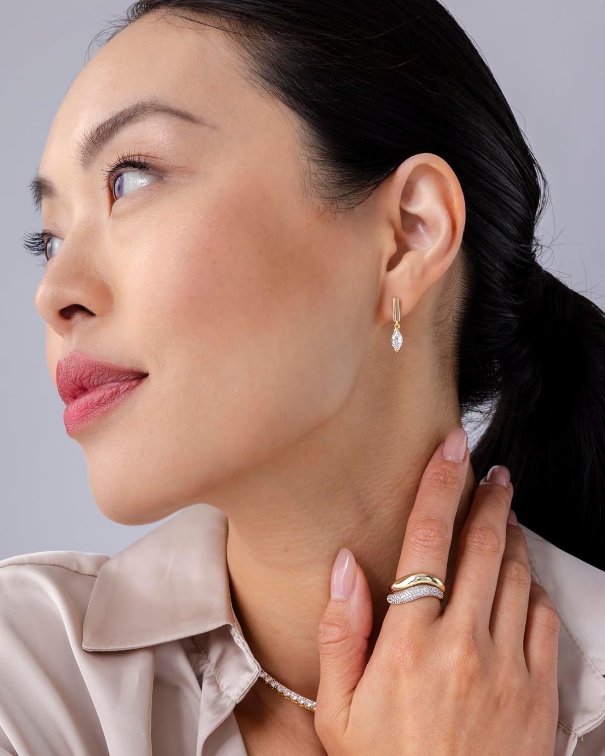 image:imagePAVOI 14K Gold Plated 925 Sterling Silver Posts Mini Bar Drop Dangle Flatback Earrings for Women Dainty Helix Cartilage Piercing Jewelry Baguette Bezel Marquise Pearl Cubic Zirconia Screwback Stud EarringsMarquise