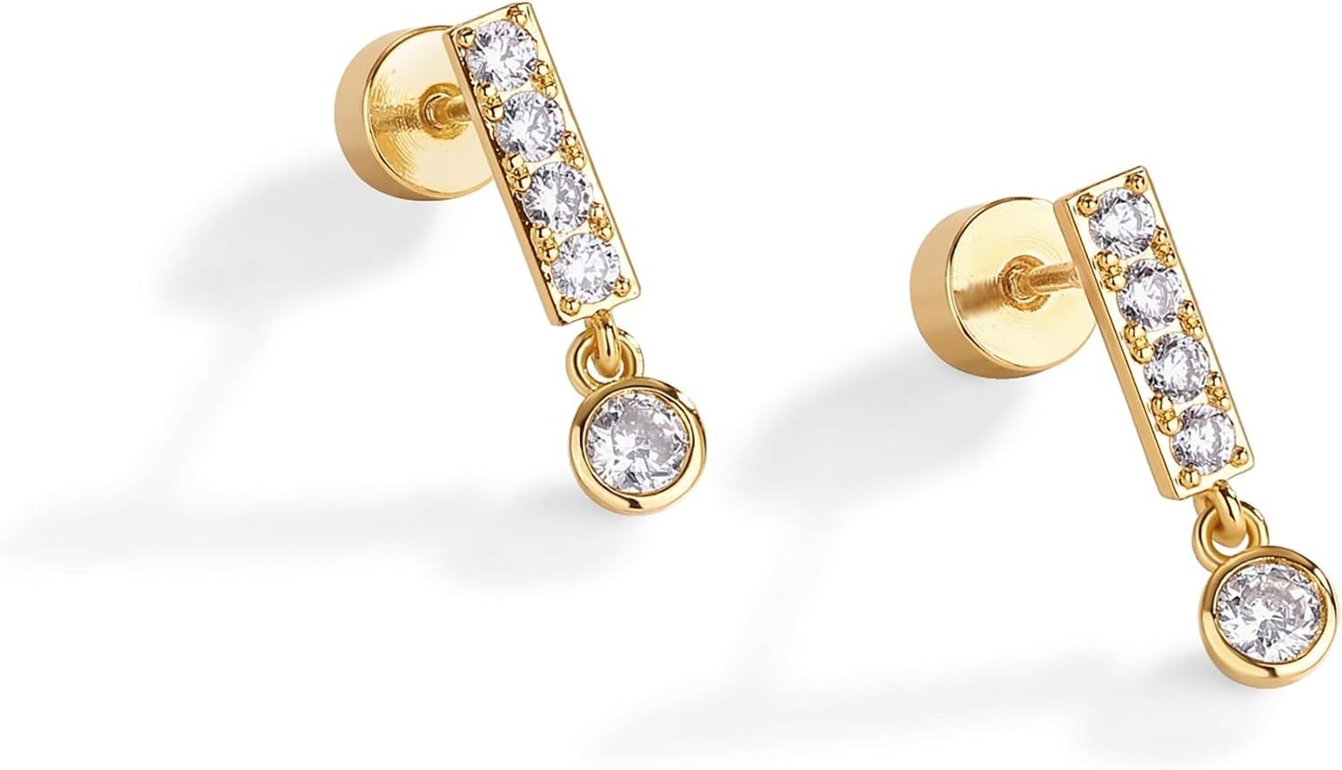 image:imagePAVOI 14K Gold Plated 925 Sterling Silver Posts Mini Bar Drop Dangle Flatback Earrings for Women Dainty Helix Cartilage Piercing Jewelry Baguette Bezel Marquise Pearl Cubic Zirconia Screwback Stud EarringsBezel