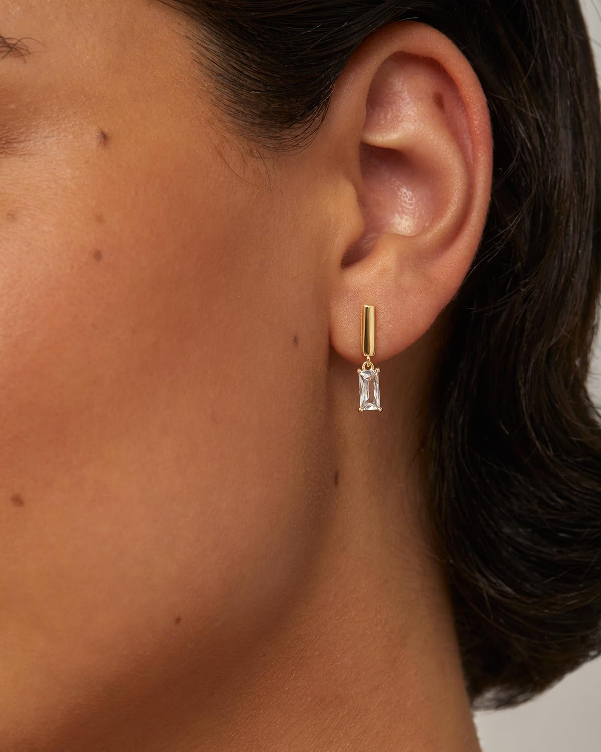 image:imagePAVOI 14K Gold Plated 925 Sterling Silver Posts Mini Bar Drop Dangle Flatback Earrings for Women Dainty Helix Cartilage Piercing Jewelry Baguette Bezel Marquise Pearl Cubic Zirconia Screwback Stud EarringsBaguette