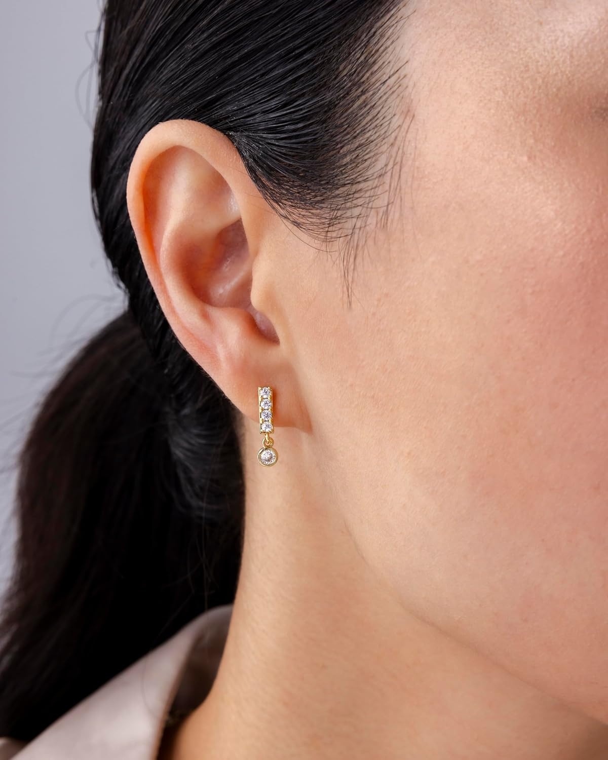 image:imagePAVOI 14K Gold Plated 925 Sterling Silver Posts Mini Bar Drop Dangle Flatback Earrings for Women Dainty Helix Cartilage Piercing Jewelry Baguette Bezel Marquise Pearl Cubic Zirconia Screwback Stud EarringsBezel