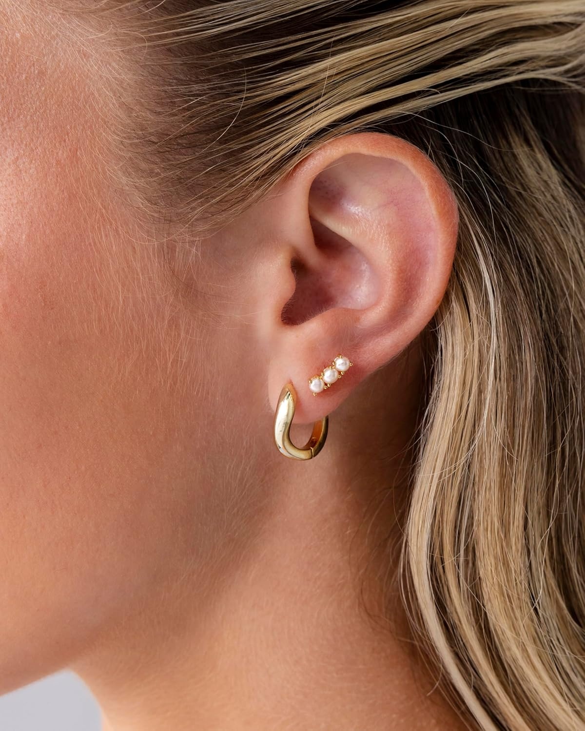 image:imagePAVOI 14K Gold Plated 925 Sterling Silver Posts Mini Stud Flat Back Earrings for Women Helix Cartilage Piercing Jewelry Dainty Pearl Star Cluster Cubic Zirconia Lotus Climber Screw BacksPearl Cluster