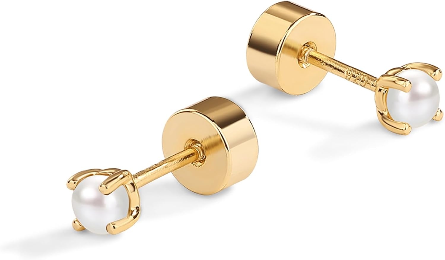 image:imagePAVOI 14K Gold Plated 925 Sterling Silver Posts Mini Stud Flat Back Earrings for Women Helix Cartilage Piercing Jewelry Dainty Pearl Star Cluster Cubic Zirconia Lotus Climber Screw BacksPearl Stud