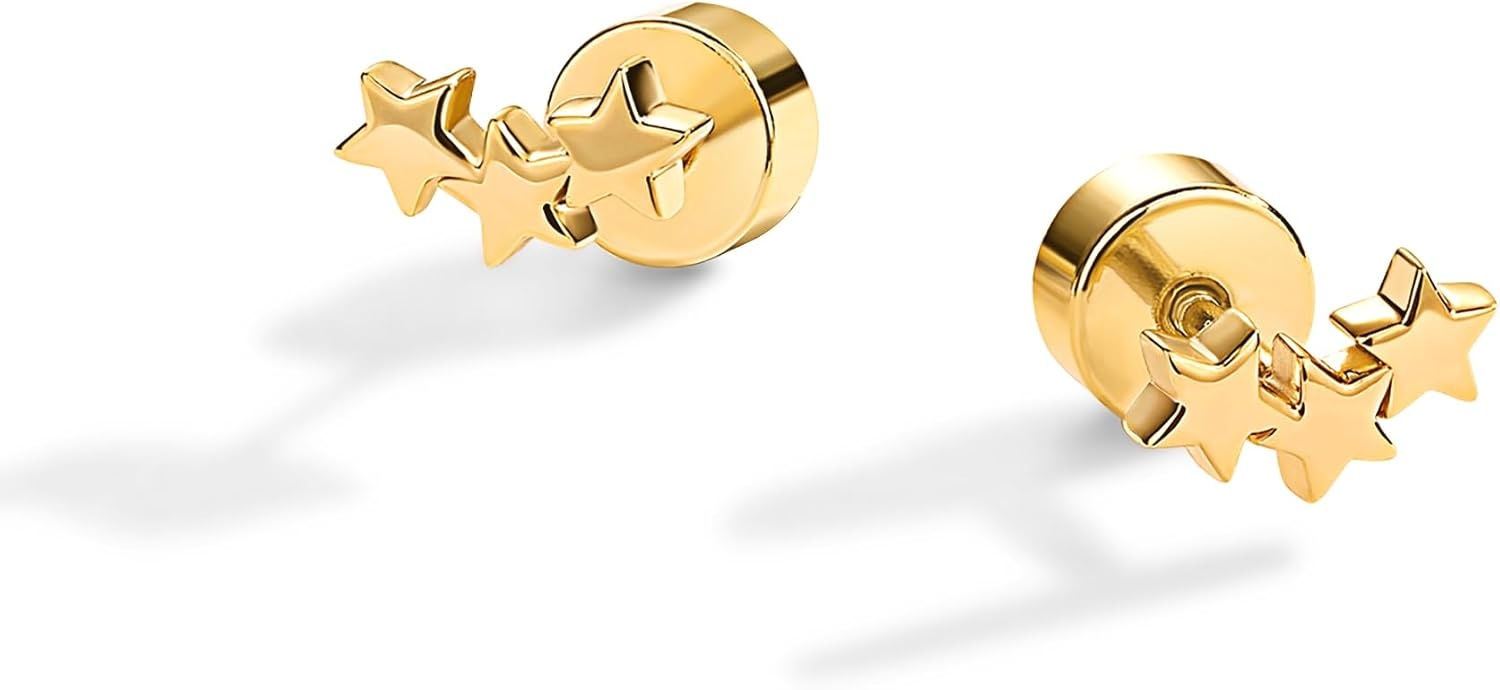image:imagePAVOI 14K Gold Plated 925 Sterling Silver Posts Mini Stud Flat Back Earrings for Women Helix Cartilage Piercing Jewelry Dainty Pearl Star Cluster Cubic Zirconia Lotus Climber Screw BacksStar Cluster