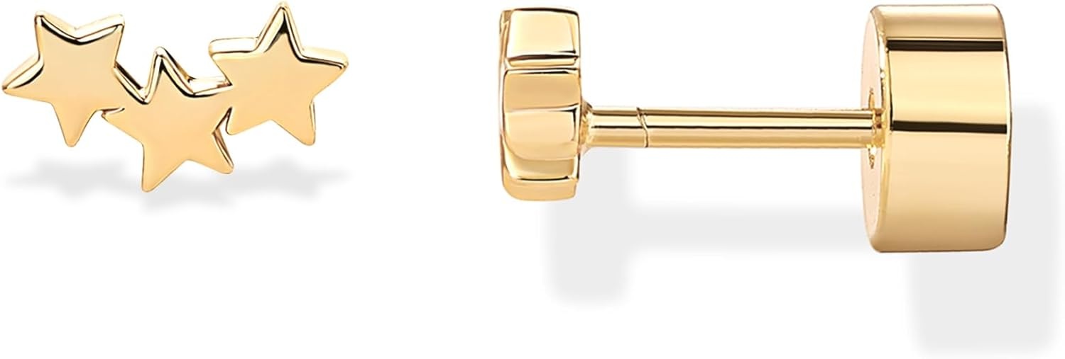 image:imagePAVOI 14K Gold Plated 925 Sterling Silver Posts Mini Stud Flat Back Earrings for Women Helix Cartilage Piercing Jewelry Dainty Pearl Star Cluster Cubic Zirconia Lotus Climber Screw BacksStar Cluster