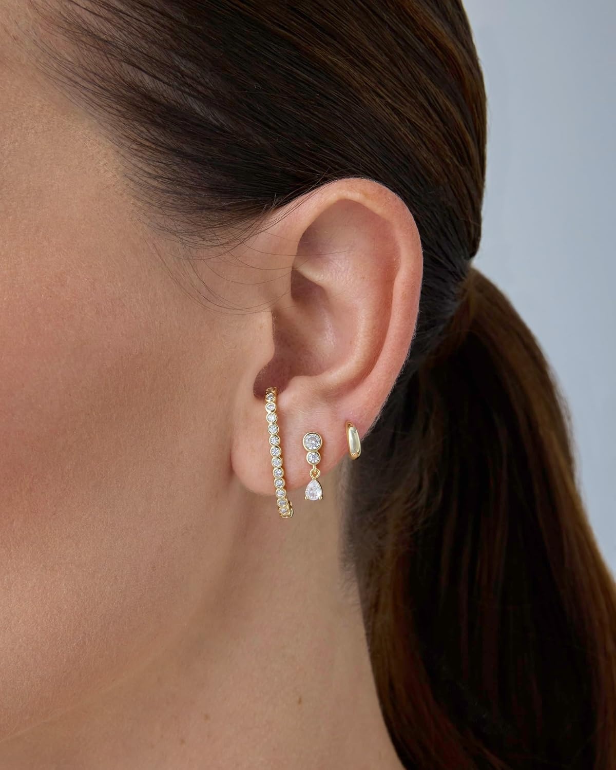 image:imagePAVOI 14K Gold Plated 925 Sterling Silver Posts Multi Pack Earscape Statement Earrings for Women Set of Three Minimalist Suspender Ear Cuff Huggie Stud Dangle Earrings PiercingsWhite Gold