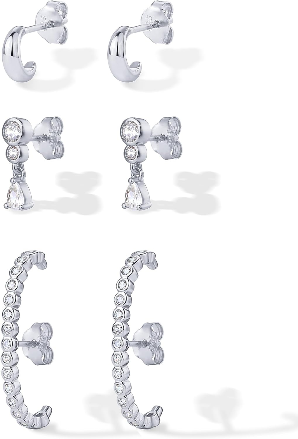 image:imagePAVOI 14K Gold Plated 925 Sterling Silver Posts Multi Pack Earscape Statement Earrings for Women Set of Three Minimalist Suspender Ear Cuff Huggie Stud Dangle Earrings PiercingsWhite Gold