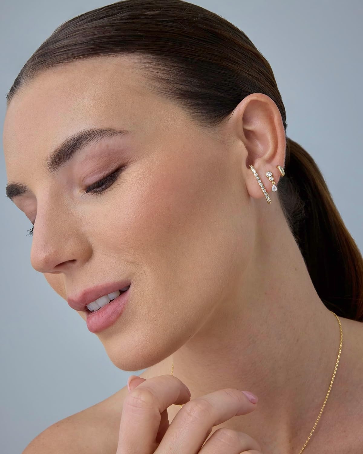 image:imagePAVOI 14K Gold Plated 925 Sterling Silver Posts Multi Pack Earscape Statement Earrings for Women Set of Three Minimalist Suspender Ear Cuff Huggie Stud Dangle Earrings PiercingsYellow Gold
