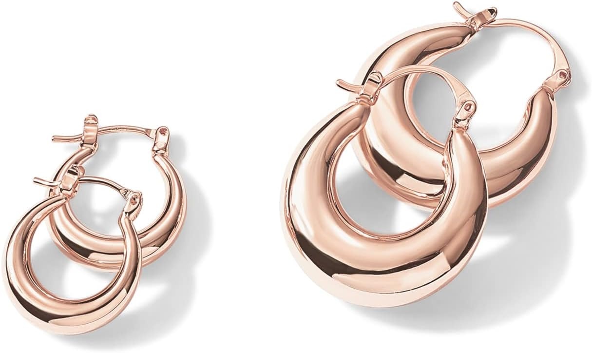 image:imagePAVOI 14K Gold Plated 925 Sterling Silver Posts Oval Chunky Hoop Earrings for Women Trendy Statement Thick Gold Hoops Lightweight Dangle EarringsRose Gold